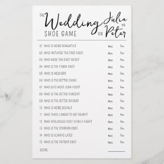 Wedding Shoe Game Questions Paper Black & White
