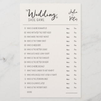 Wedding Shoe Game Questions Paper Rustic