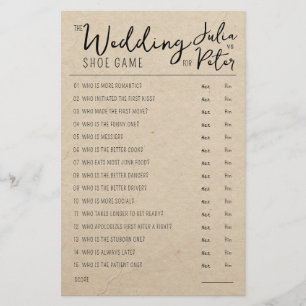 Wedding Shoe Game Questions Paper Rustic Paper