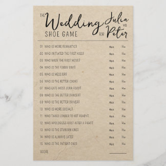 Wedding Shoe Game Questions Paper Rustic Paper