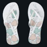 WEDDING SHOES | Modern Seashells Coral and Teal Flip Flops<br><div class="desc">A fun coral and teal seashell design. Handwritten calligraphy that says Happily Ever After - perfect for the bride and groom to wear on the beach for their beach wedding ceremony. Design created for TheBarefootBride™ by © WhimsicalArtwork™. This is part of a wedding stationery suite collection with matching wedding accessories...</div>