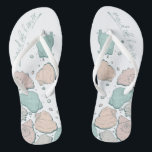 WEDDING SHOES | Modern Seashells Coral teal Flip Flops<br><div class="desc">Cute coral and teal seashell design. Handwritten calligraphy that says maid of honor - perfect for the maid of honor to wear on the beach for her bestie's wedding ceremony. Design created for TheBarefootBride™ by © WhimsicalArtwork™. This is part of a wedding stationery suite collection with matching wedding accessories also...</div>