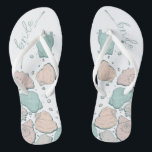 WEDDING SHOES | Modern Seashells Coral Teal Flip Flops<br><div class="desc">A fun coral and teal seashell design. Handwritten calligraphy that says Bride - perfect for the bride to wear on the beach for her beach wedding ceremony. Design created for TheBarefootBride™ by © WhimsicalArtwork™. This is part of a wedding stationery suite collection with matching wedding accessories also baby shower and...</div>