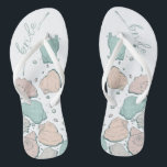 WEDDING SHOES | Modern Seashells Coral Teal Flip Flops<br><div class="desc">A fun coral and teal seashell design. Handwritten calligraphy that says Bride - perfect for the bride to wear on the beach for her beach wedding ceremony. Design created for TheBarefootBride™ by © WhimsicalArtwork™. This is part of a wedding stationery suite collection with matching wedding accessories also baby shower and...</div>