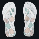 WEDDING SHOES | Modern Seashells Coral teal Flip Flops<br><div class="desc">Funky coral and teal seashell design. Handwritten calligraphy that says best man - perfect for the best man to wear on the beach for his best bud's wedding ceremony. Design created for TheBarefootBride™ by © WhimsicalArtwork™. This is part of a wedding stationery suite collection with matching wedding accessories also baby...</div>