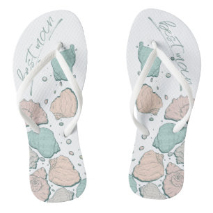 WEDDING SHOES   Modern Seashells Coral teal Flip Flops