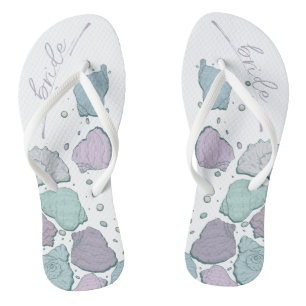WEDDING SHOES   Modern Seashells Dusty Blue Lilac Flip Flops