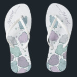WEDDING SHOES | Modern Seashells Dusty Blue Lilac Flip Flops<br><div class="desc">Funky dusty blue and lilac seashell design. Handwritten calligraphy that says groom - perfect for the groom to wear on the beach for his beach wedding ceremony. Design created for TheBarefootBride™ by © WhimsicalArtwork™. This is part of a wedding stationery suite collection with matching wedding accessories also baby shower and...</div>