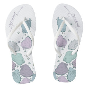 WEDDING SHOES Modern Seashells Dusty Blue Lilac Flip Flops
