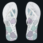 WEDDING SHOES | Modern Seashells Dusty Blue Lilac Flip Flops<br><div class="desc">A fun dusty blue and plum lilac seashell design. Handwritten calligraphy that says Happily Ever After - perfect for the bride and groom to wear on the beach for their beach wedding ceremony. Design created for TheBarefootBride™ by © WhimsicalArtwork™. This is part of a wedding stationery suite collection with matching...</div>