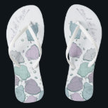 WEDDING SHOES | Modern Seashells Lilac Dusty Blue Flip Flops<br><div class="desc">Cute dusty blue and plum lilac seashell design. Handwritten calligraphy that says maid of honor - perfect for the maid of honor to wear on the beach for her bestie's wedding ceremony. Design created for TheBarefootBride™ by © WhimsicalArtwork™. This is part of a wedding stationery suite collection with matching wedding...</div>