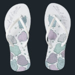 WEDDING SHOES | Modern Seashells Lilac Dusty Blue Flip Flops<br><div class="desc">Cute dusty blue and plum lilac seashell design. Handwritten calligraphy that says maid of honor - perfect for the maid of honor to wear on the beach for her bestie's wedding ceremony. Design created for TheBarefootBride™ by © WhimsicalArtwork™. This is part of a wedding stationery suite collection with matching wedding...</div>