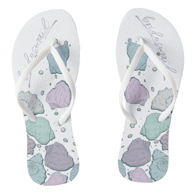 WEDDING SHOES | Modern Seashells Lilac Dusty Blue Flip Flops (Footbed)