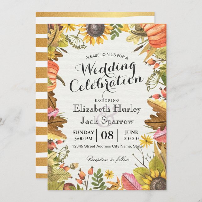 Wedding Shower Autumn Fall Maple Leaves Pumpkin Invitation (Front/Back)