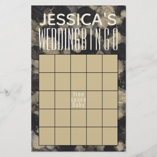 Wedding Shower BINGO Shades of Golds and Blacks Flyer (Front)