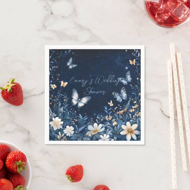  Wedding Shower Blue and White Floral  Butterflies Napkins (Insitu)