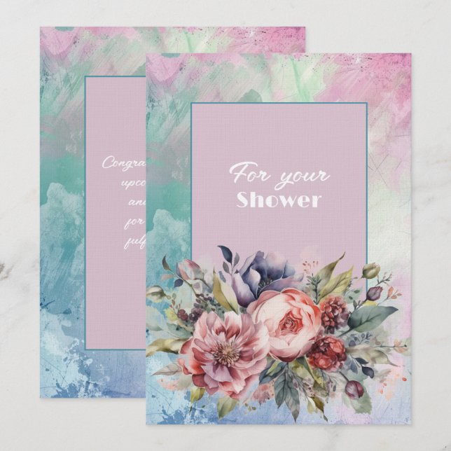 Wedding Shower Bouquet of Pink Purple Flowers Note Card (Front/Back)