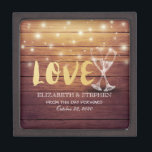 Wedding Shower Champagne Glasses Wood String Light Gift Box<br><div class="desc">Modern Wedding Gift Box Templates - Elegant Gold Lettering Script,  Vintage Champagne Glasses and String Lights on Rustic Wood Background.
A Perfect Design for your Big Day. All text style,  colors,  sizes can be modified to fit your needs!</div>