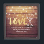 Wedding Shower Champagne Glasses Wood String Light Gift Box<br><div class="desc">Modern Wedding Gift Box Templates - Elegant Gold Lettering Script,  Vintage Champagne Glasses and String Lights on Rustic Wood Background.
A Perfect Design for your Big Day. All text style,  colors,  sizes can be modified to fit your needs!</div>