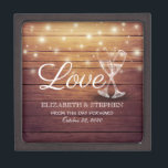 Wedding Shower Champagne Glasses Wood String Light Gift Box<br><div class="desc">Modern Wedding Gift Box Templates - Elegant Lettering Script,  Vintage Champagne Glasses and String Lights on Rustic Wood Background.
A Perfect Design for your Big Day. All text style,  colors,  sizes can be modified to fit your needs!</div>
