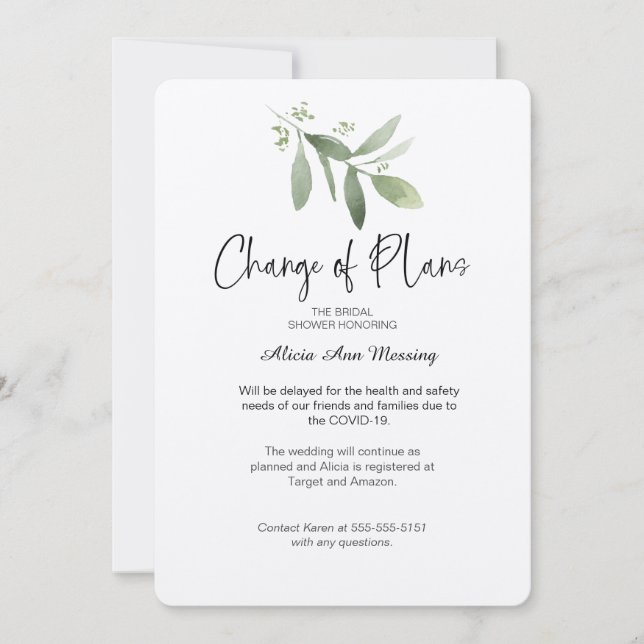 Wedding Shower Change of Plans Card (Front)