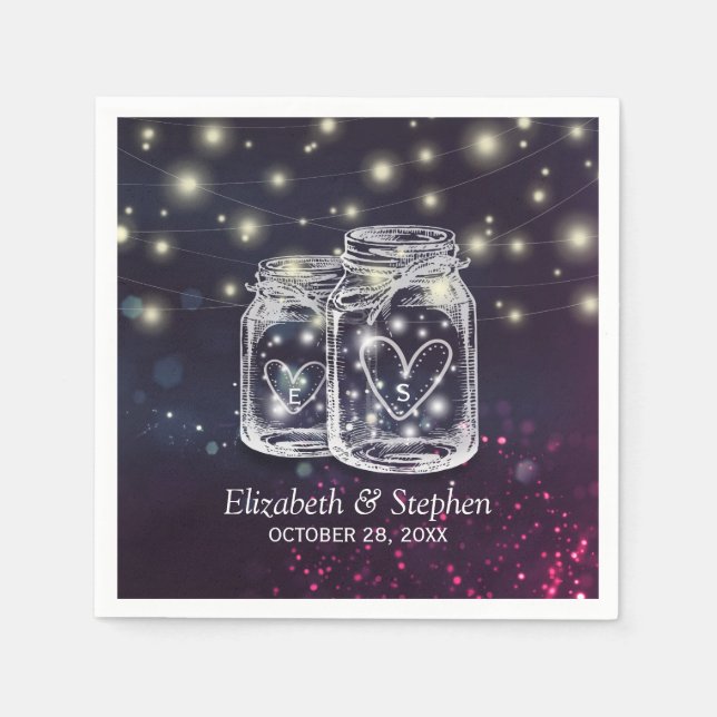 Wedding Shower Chic Mason Jar Purple String Lights Napkins (Front)