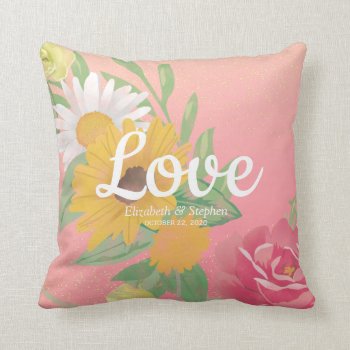 Wedding Shower Chic Rose Flowers Pink Gold Glitter Throw Pillow by ReadyCardCard at Zazzle