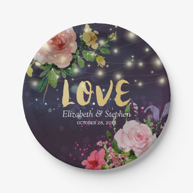 Wedding Shower Elegant Floral Purple Sparkle Light Paper Plates (Front)