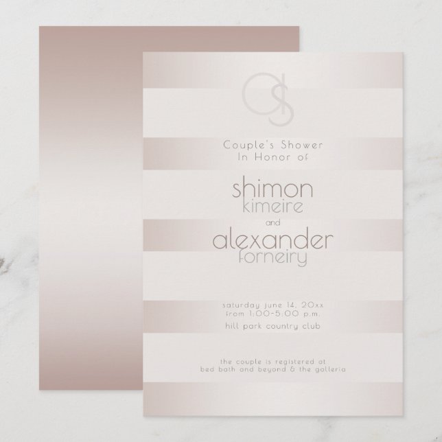 Wedding Shower | Elegant Modern Blush Pearl Stripe Invitation (Front/Back)