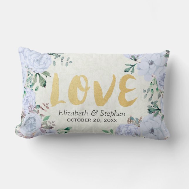 Wedding Shower Elegant Watercolor Botanical Floral Lumbar Pillow (Front)