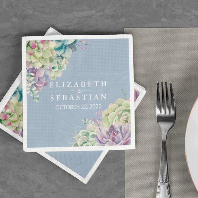 Wedding Shower Elegant Watercolor Succulent Plants Napkins (Creator Uploaded)
