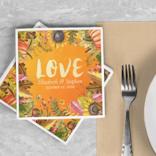 Wedding Shower Fall Maple Leaves Pumpkin Sunflower Napkins