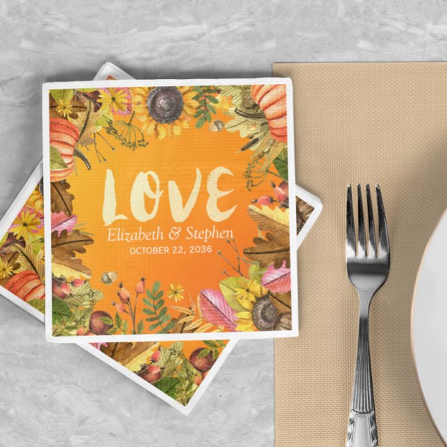 Wedding Shower Fall Maple Leaves Pumpkin Sunflower Napkins (Creator Uploaded)
