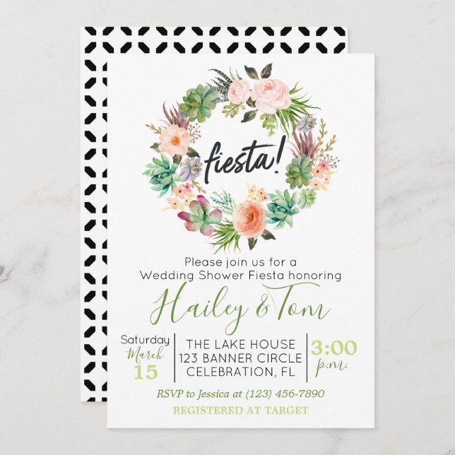 Wedding Shower Fiesta Succulent Wreath Invitation (Front/Back)