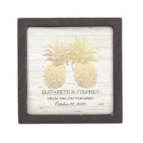 Wedding Shower Golden Pineapple Couple Rustic Wood Gift Box