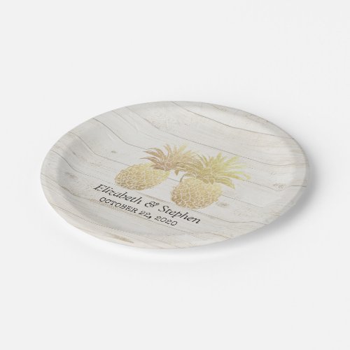Wedding Shower Golden Pineapple Couple Rustic Wood Paper Plates