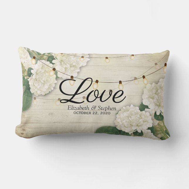 Wedding Shower Hydrangea Flower String Lights wood Lumbar Pillow (Front)
