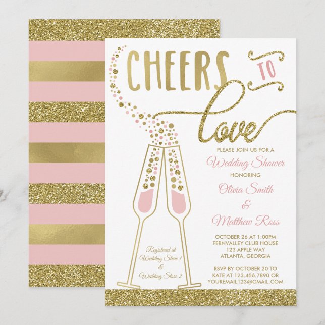 Wedding Shower Invitation, Faux Glitter/Foil Invitation (Front/Back)