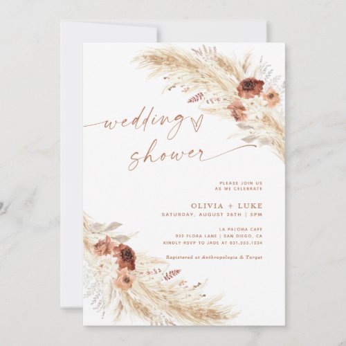 Wedding Shower Invite Boho Terracotta Pampas Grass