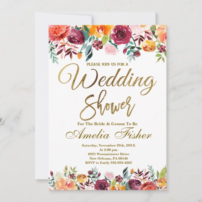 Wedding Shower Invite, Fall Floral Bridal Shower Invitation (Front)