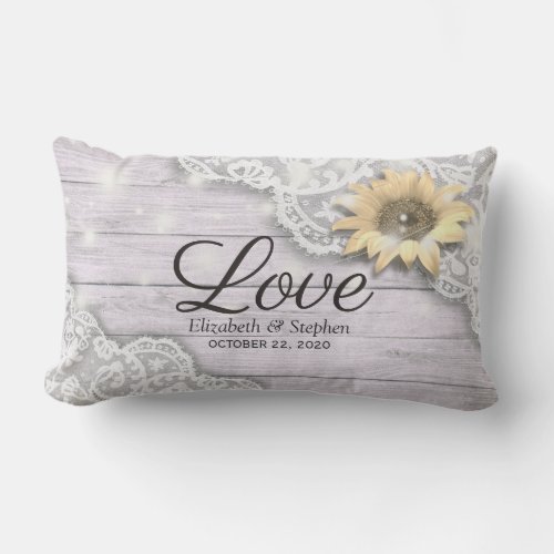 Wedding Shower Lace Sunflower Wood  String Lights Lumbar Pillow