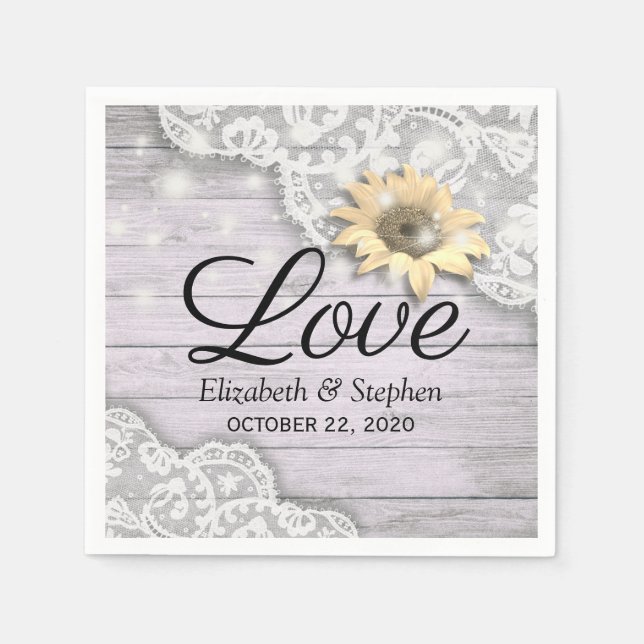 Wedding Shower Lace Sunflower Wood String Lights Napkins (Front)