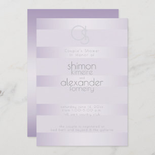 Wedding Shower   Lilac Shimmer Stripes Monogram Invitation