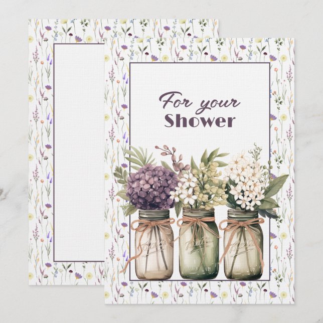 Wedding Shower Mason Jars Floral  Note Card (Front/Back)