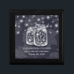 Wedding Shower Mason Jars String Lights Navy Blue Gift Box<br><div class="desc">Modern Wedding Gift Box Templates - Elegant Mason Jar and String Lights on Navy Blue Floral Linen Background.
A Perfect Design for your Big Day. All text style,  colors,  sizes can be modified to fit your needs!</div>