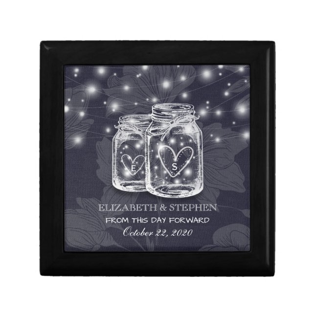 Wedding Shower Mason Jars String Lights Navy Blue Gift Box (Front)