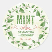 Wedding Shower Mint to Be Watercolor Leaf Wreath Classic Round Sticker (Front)