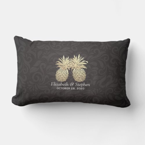 Wedding Shower Modern Black Gold Pineapple Couple Lumbar Pillow