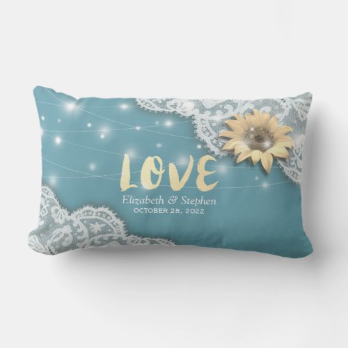 Wedding Shower Modern Lace Sunflower String Lights Lumbar Pillow