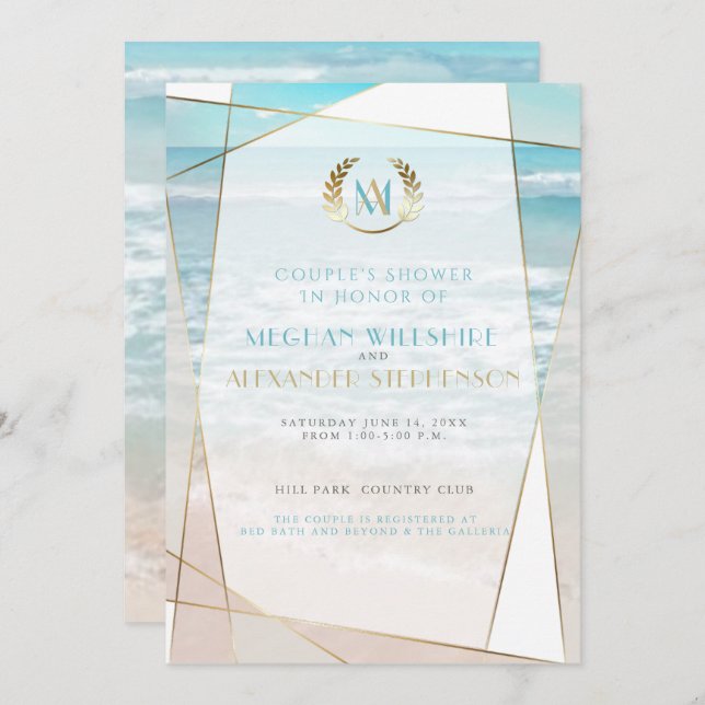 Wedding Shower |  Modern Monogram Beach Wedding Invitation (Front/Back)